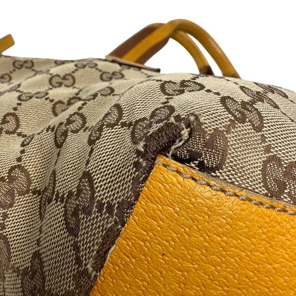 Gucci GG Canvas Web Sherry Line Tote Bag - Yellow & Brown Handle - Picture 12 of 16